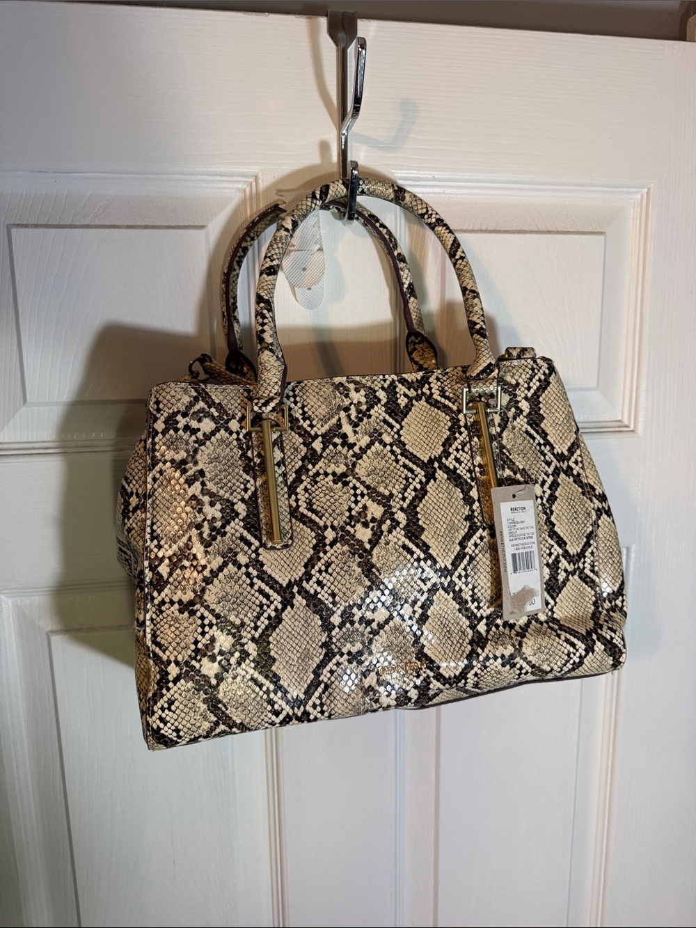 Kenneth Cole Reaction Snake-Print Satchel in Beige and Black